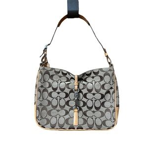 Vintage Coach 6091 Hampton Signature Shoulder Bag Beige Y2K Canvas Buckle Clip